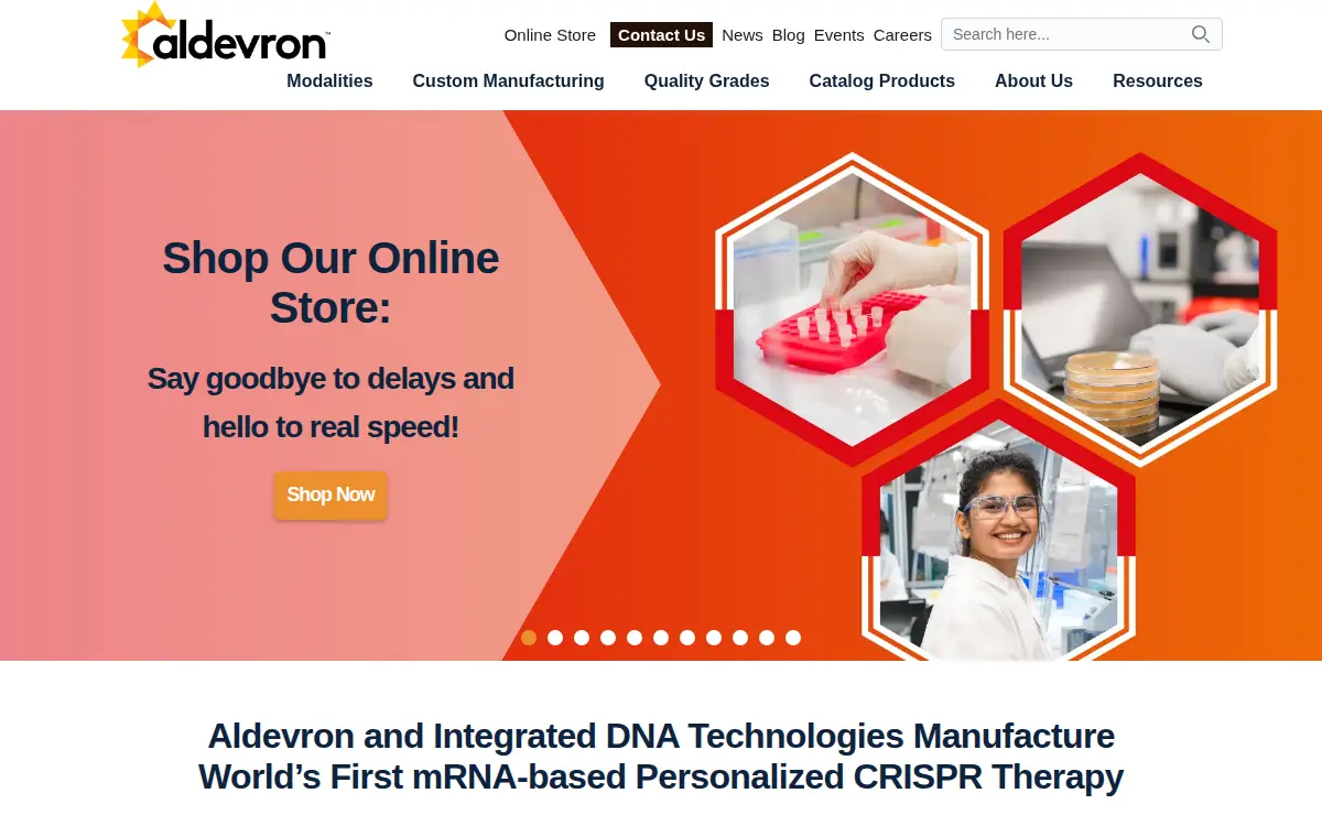 Homepage of Aldevron Madison LLC