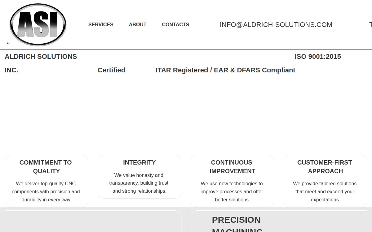 Homepage of Aldrich Solutions Incorporated