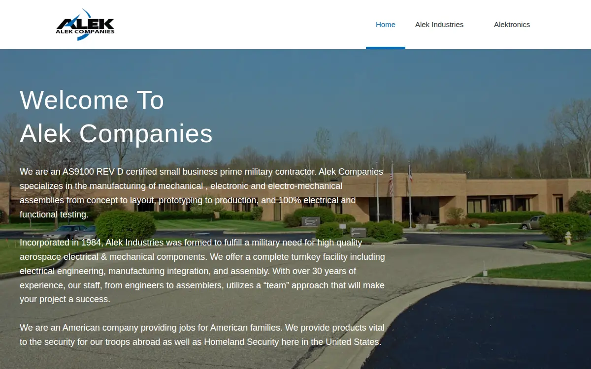 Homepage of Alek Industries INC