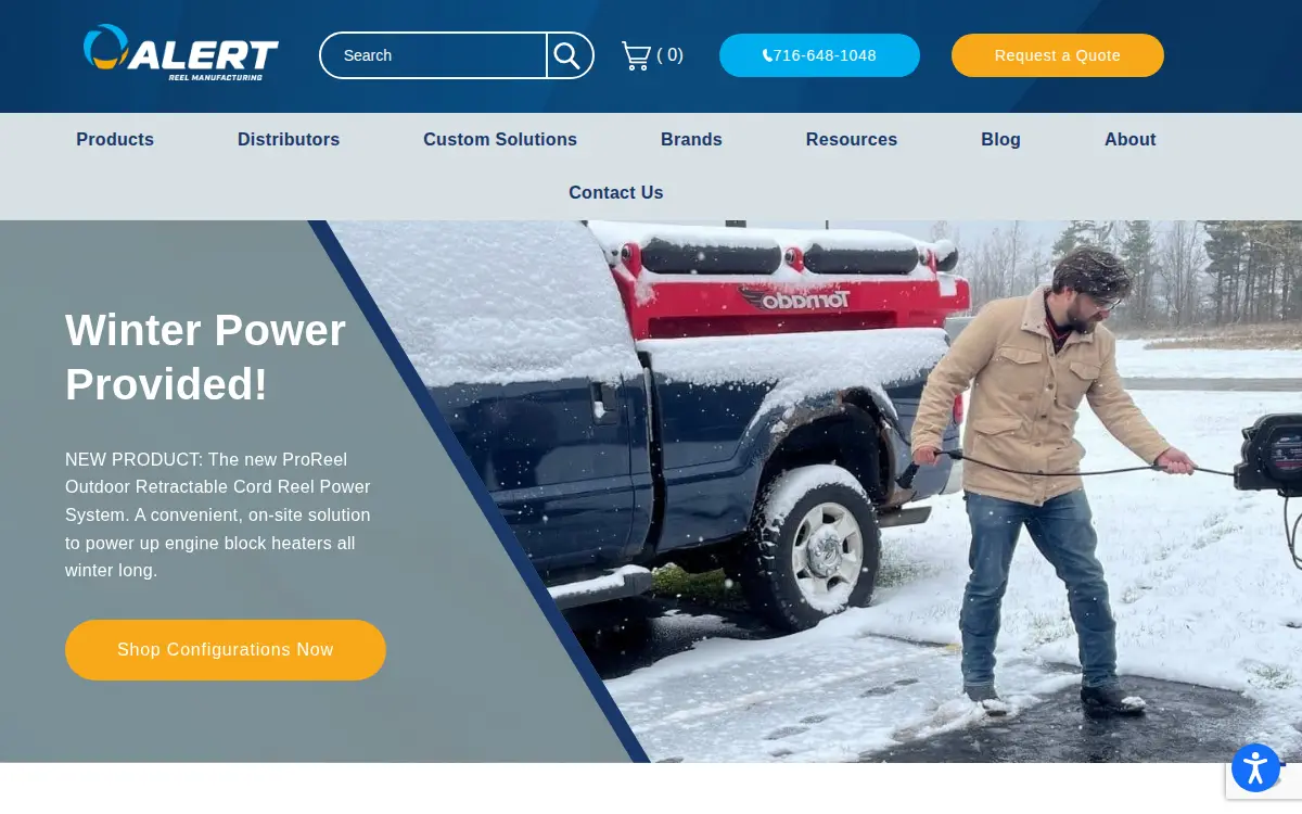 Homepage of Alert Reel Manufacturing, LLC