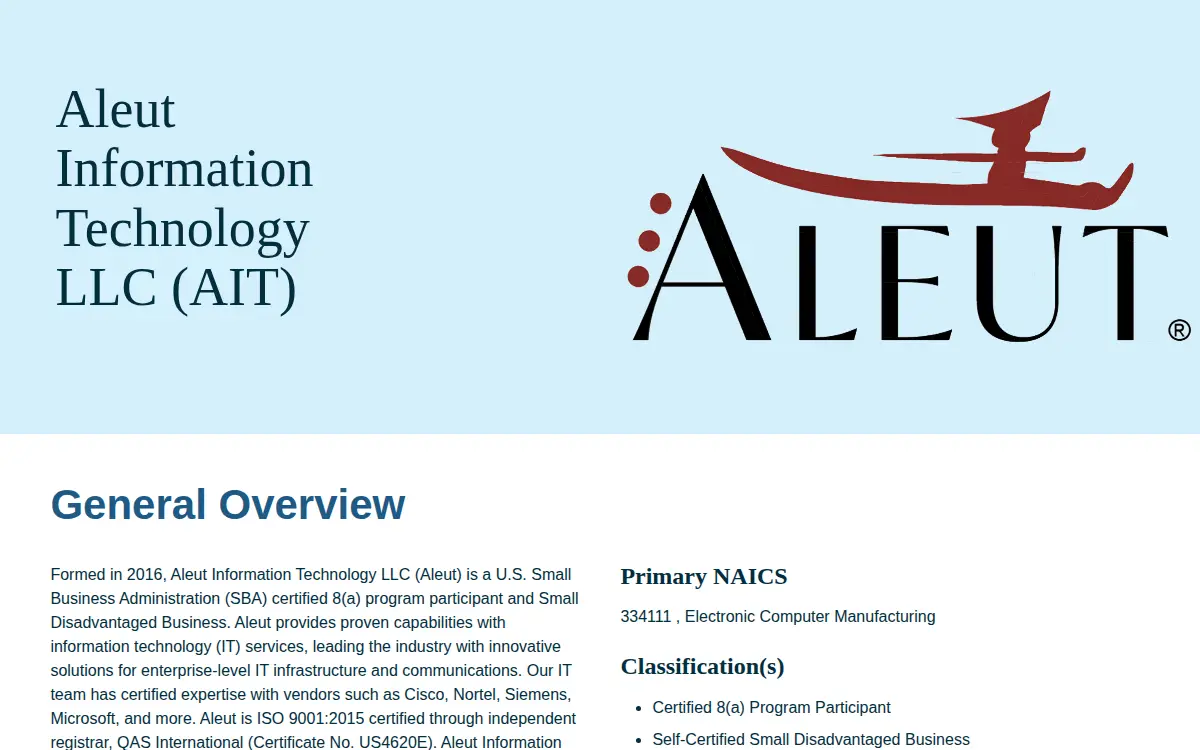 Homepage of Aleut Information Technology, LLC
