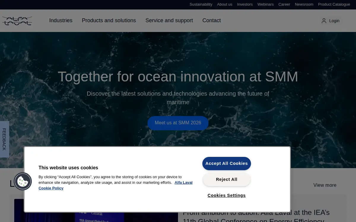 Homepage of Alfa Laval INC
