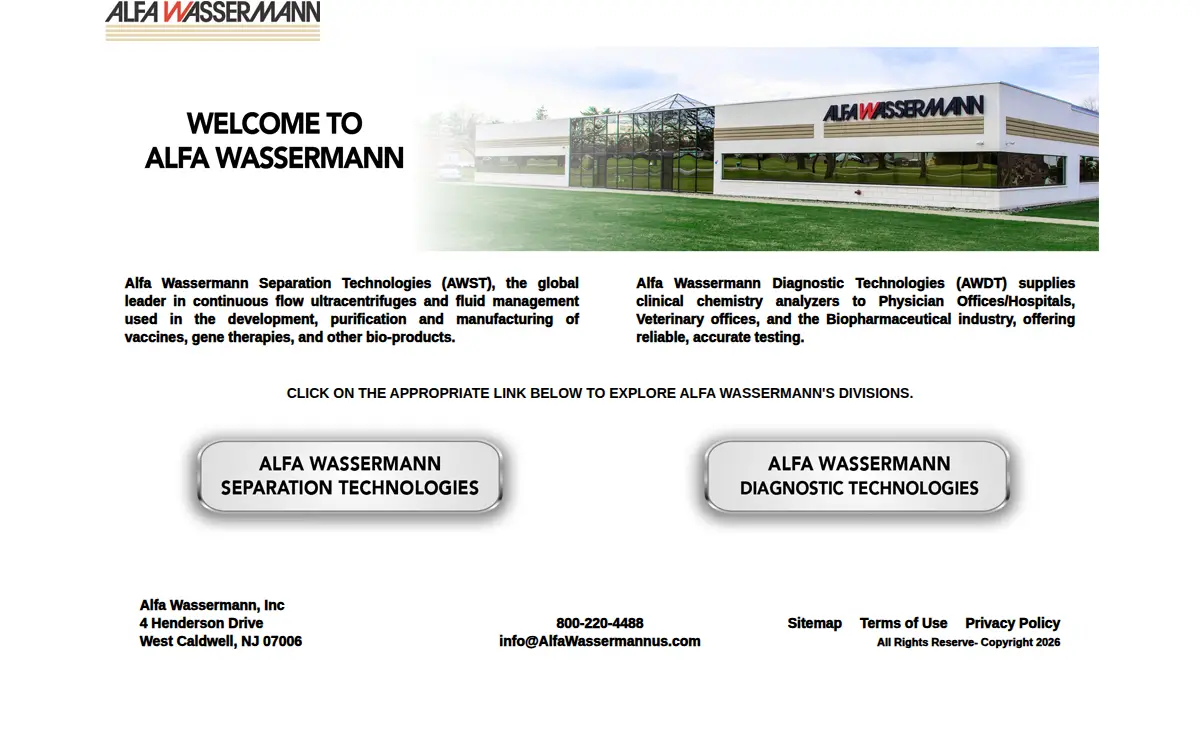 Homepage of Alfa Wassermann, INC.