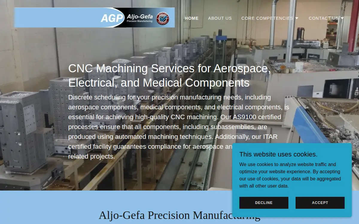 Homepage of Aljo-gefa Precision Manufacturing, LLC