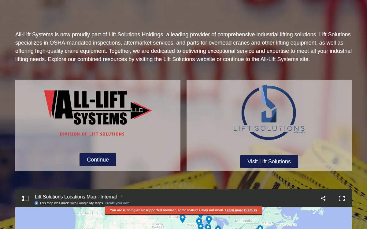 Homepage of All-lift Systems, LLC