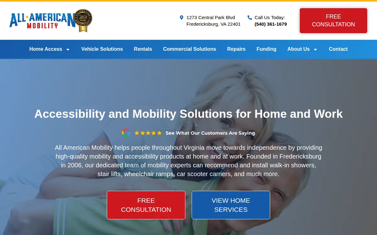Homepage of All American Mobility, LLC