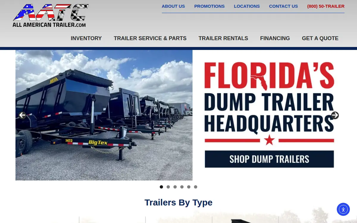 Homepage of All American Trailer Connection ,inc.