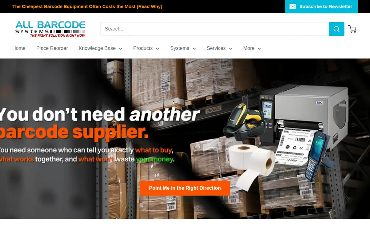 Homepage of All Barcode Systems, INC.