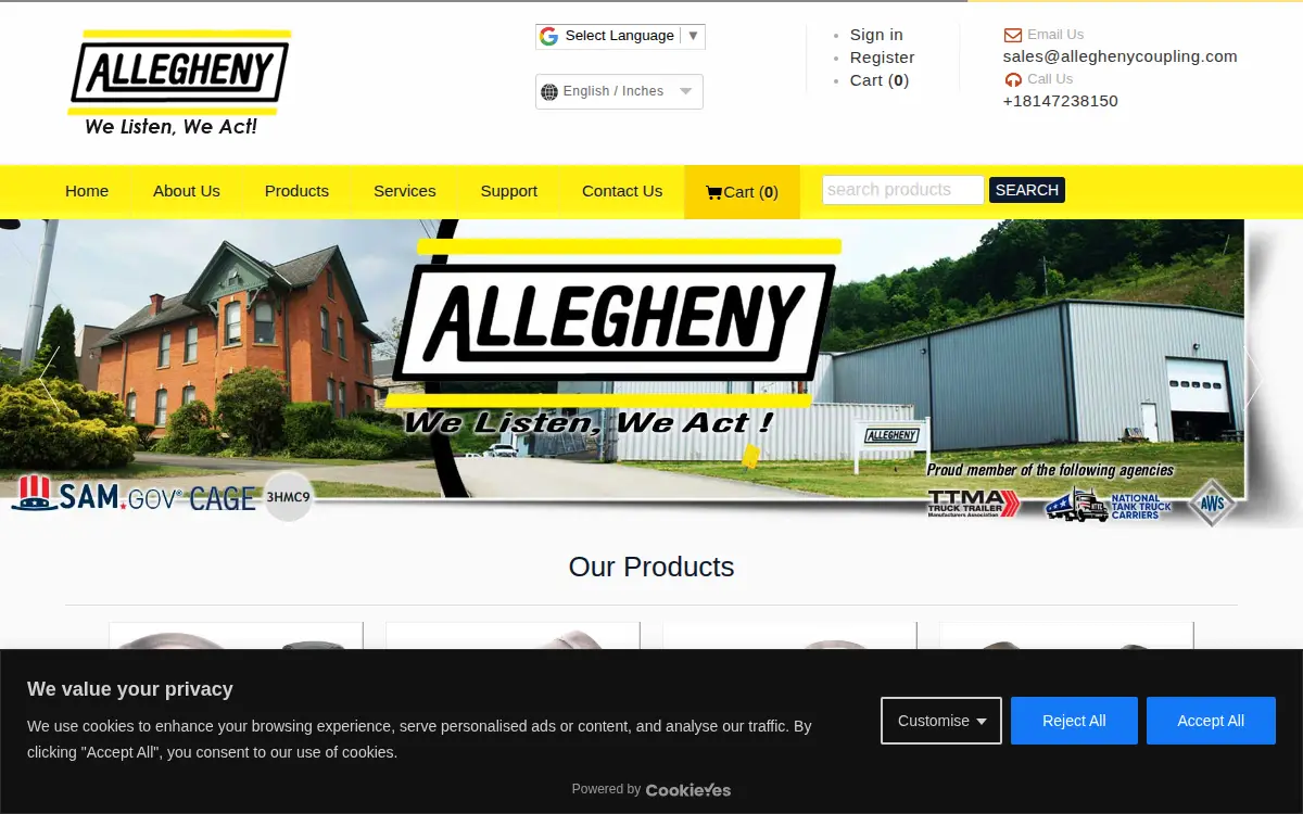 Homepage of Allegheny Valve & Coupling, INC.