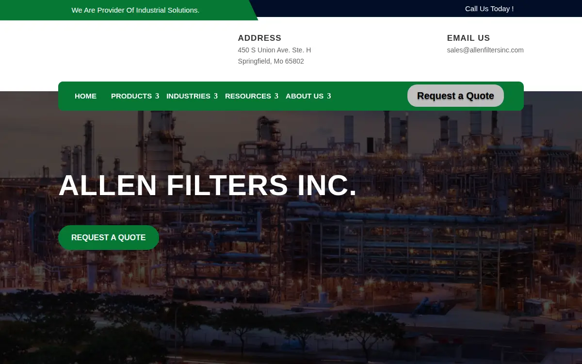 Homepage of Allen Filters, Incorporated