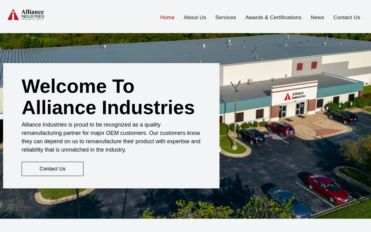 Homepage of Alliance Industries, L.l.c.