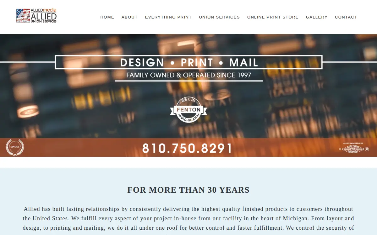 Homepage of Allied Mailing and Printing, INC