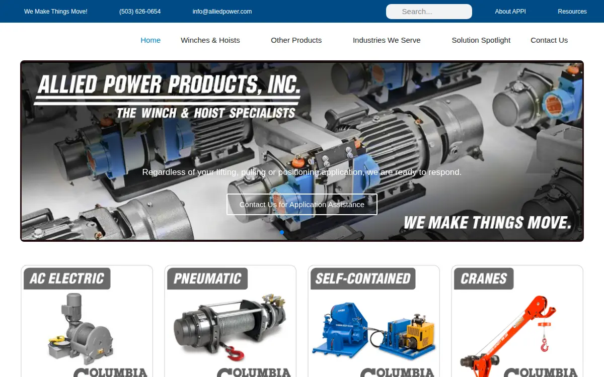 Homepage of Allied Power Products, INC.