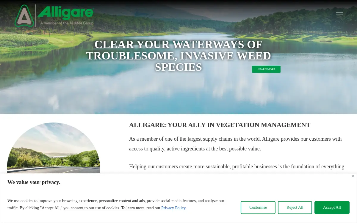 Homepage of Alligare, LLC