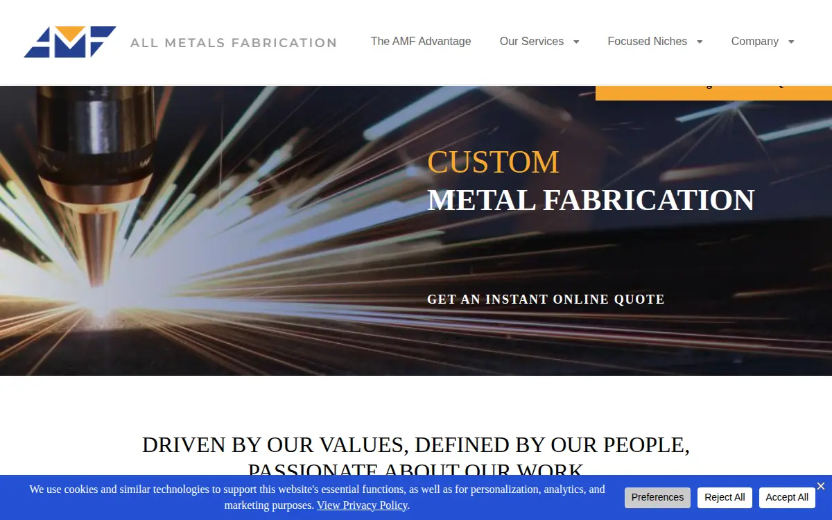 Homepage of All Metals Fabrication INC
