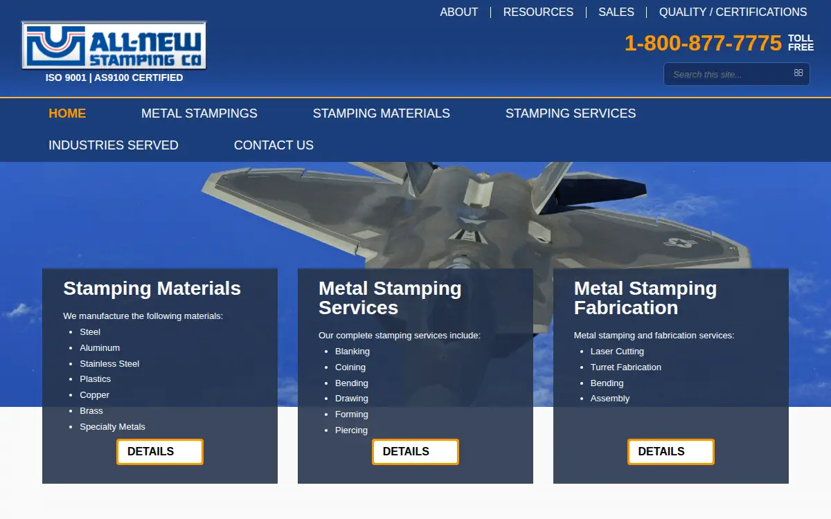 Homepage of All New Stamping CO.