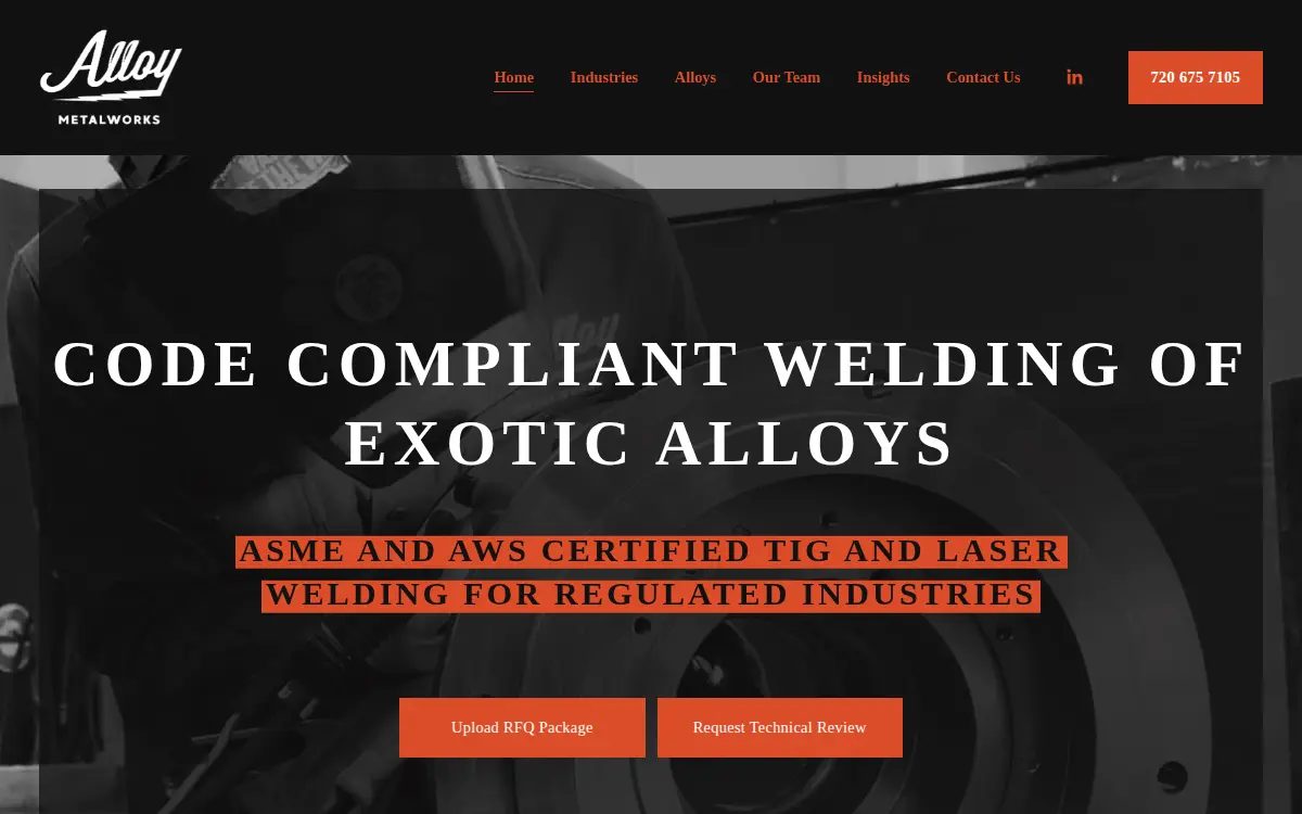 Homepage of Alloy Metalworks LLC