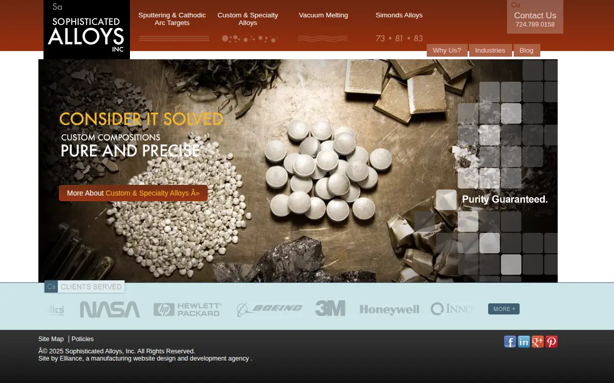 Homepage of Sophisticated Alloys INC