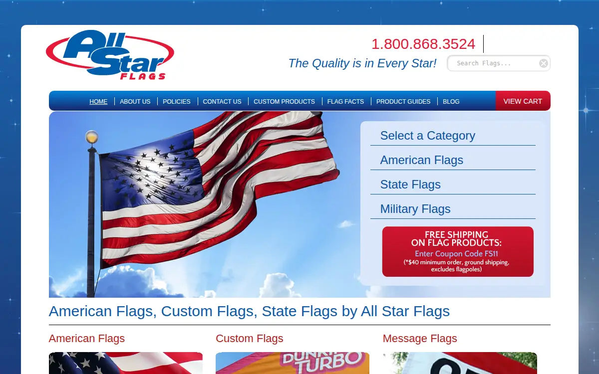 Homepage of All Star Flags INC