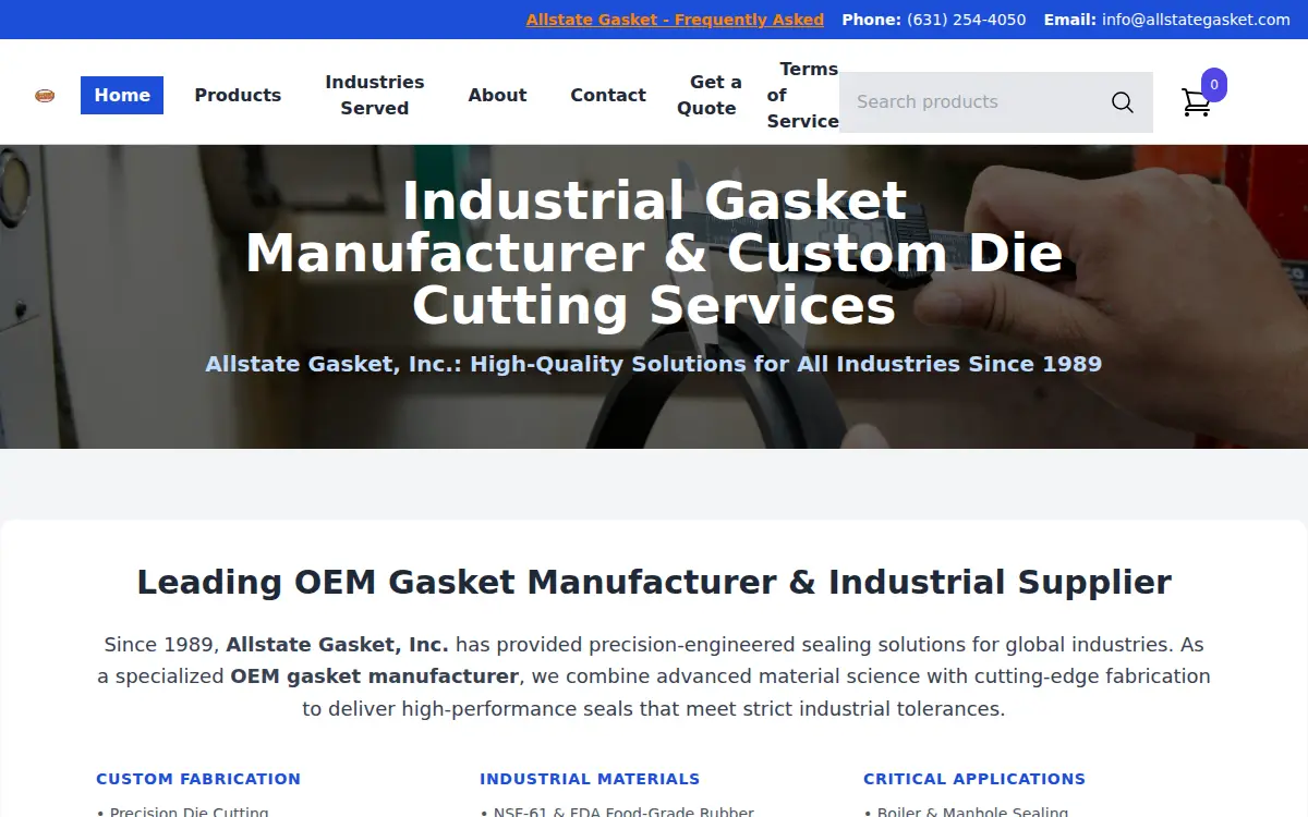 Homepage of Allstate Gasket and Packing, INC.