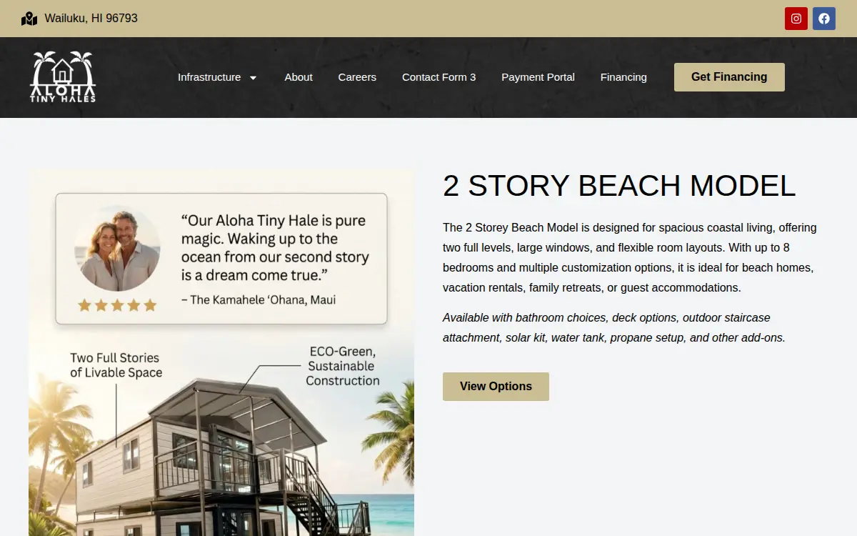 Homepage of Aloha Tiny Hale's LLC