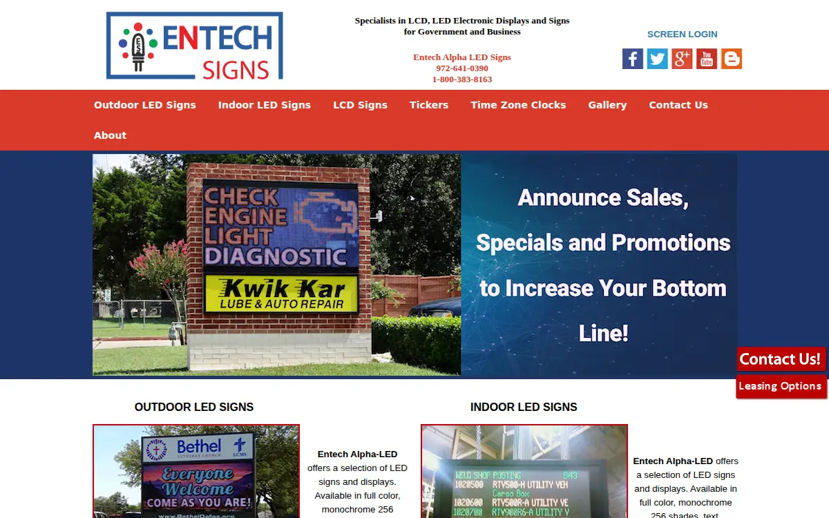 Homepage of Entech Associates/entech Signs - Alpha Led, LLC