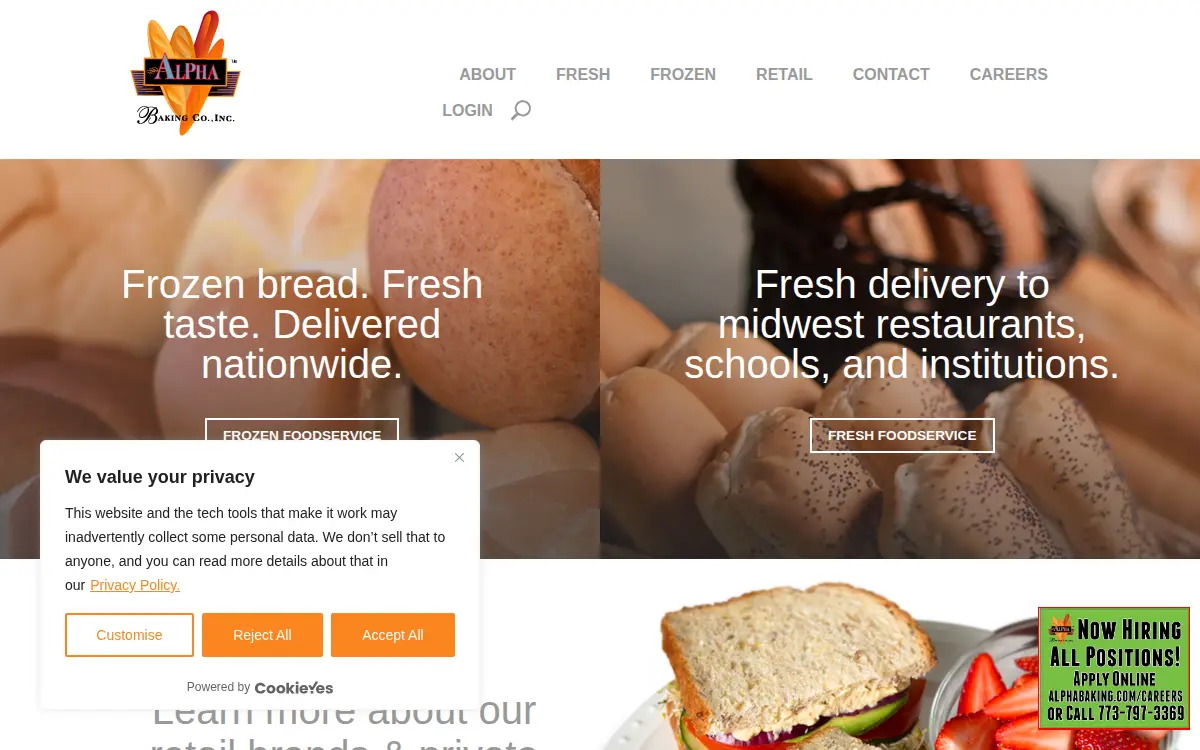 Homepage of Alpha Baking CO INC