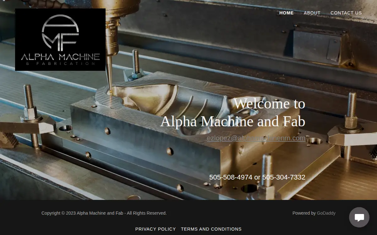 Homepage of Alpha Machine and Fab LLC