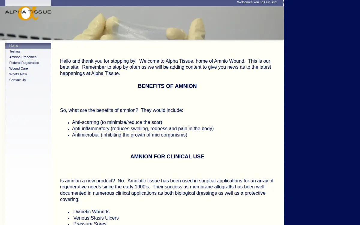 Homepage of Alpha Tissue-va, LLC