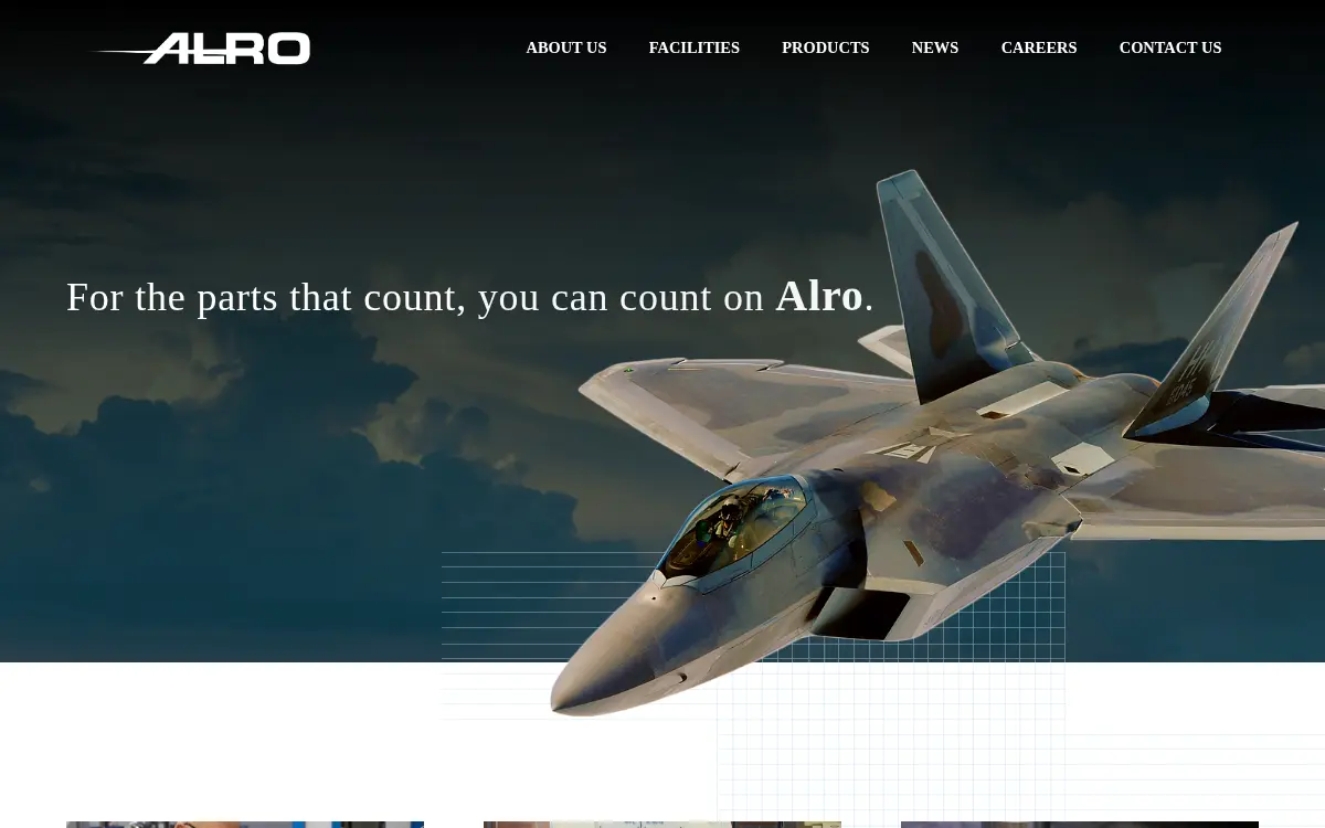 Homepage of Alro Machine Tool and Die CO INC