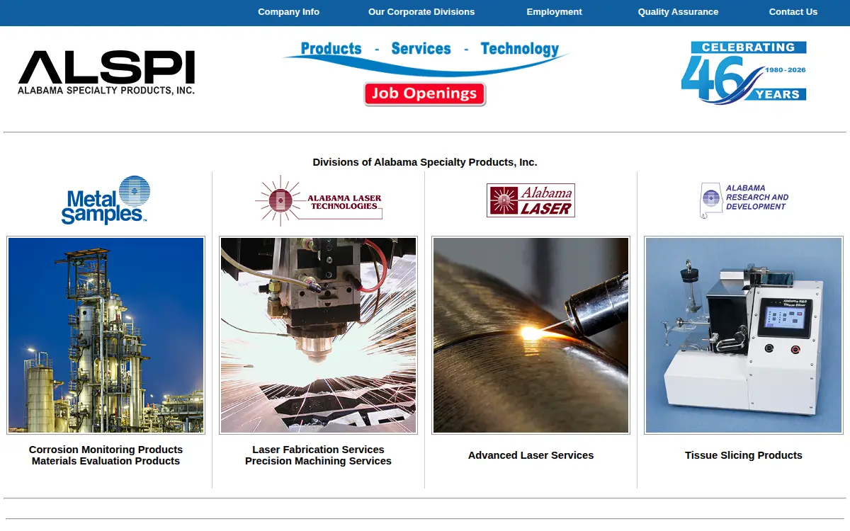 Homepage of Alabama Specialty Products, INC.
