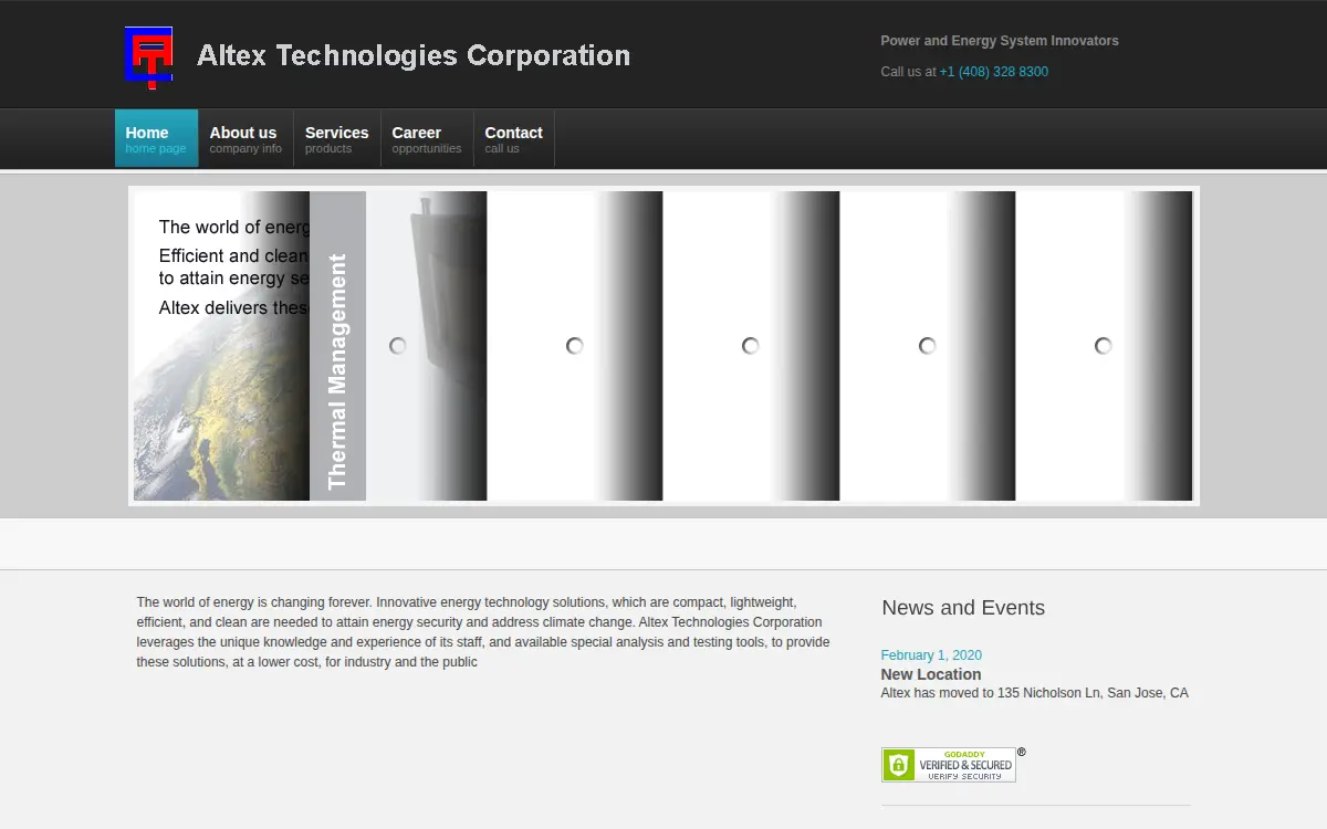 Homepage of Altex Technologies Corporation