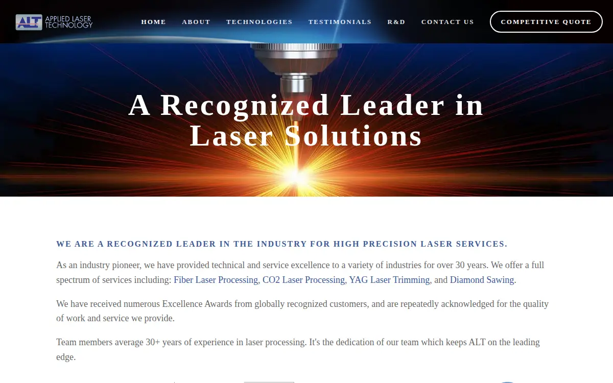 Homepage of Applied Laser Technology, INC