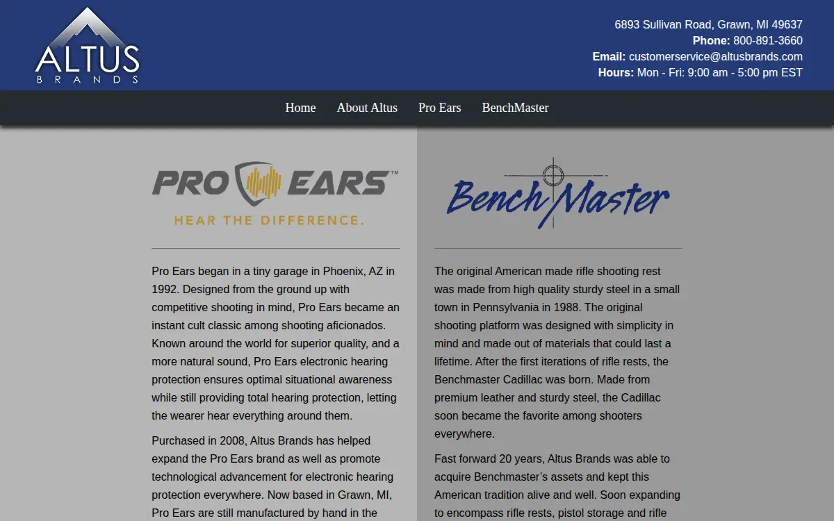Homepage of Altus Brands, LLC