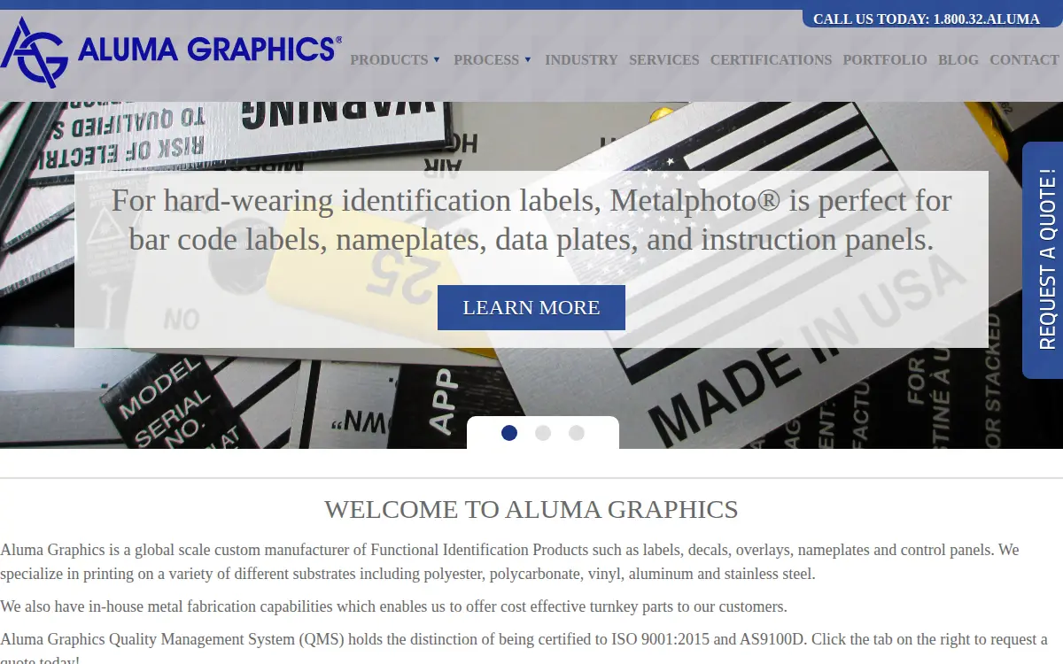 Homepage of Aluma Graphics, LP