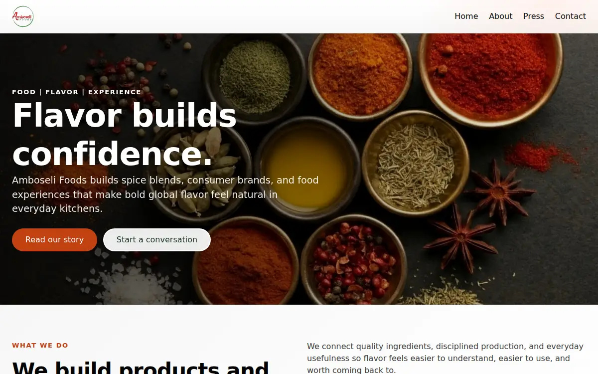 Homepage of Amboseli Foods L.l.c.