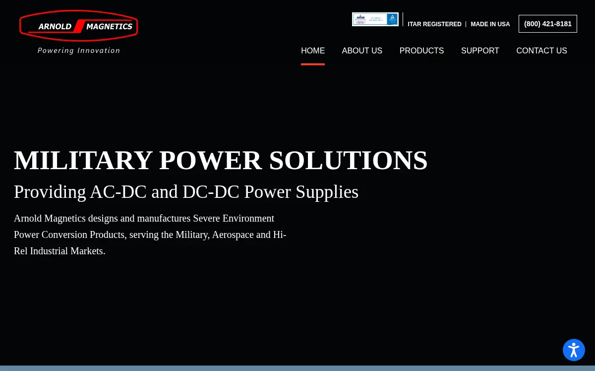 Homepage of Arnold Magnetics Corporation