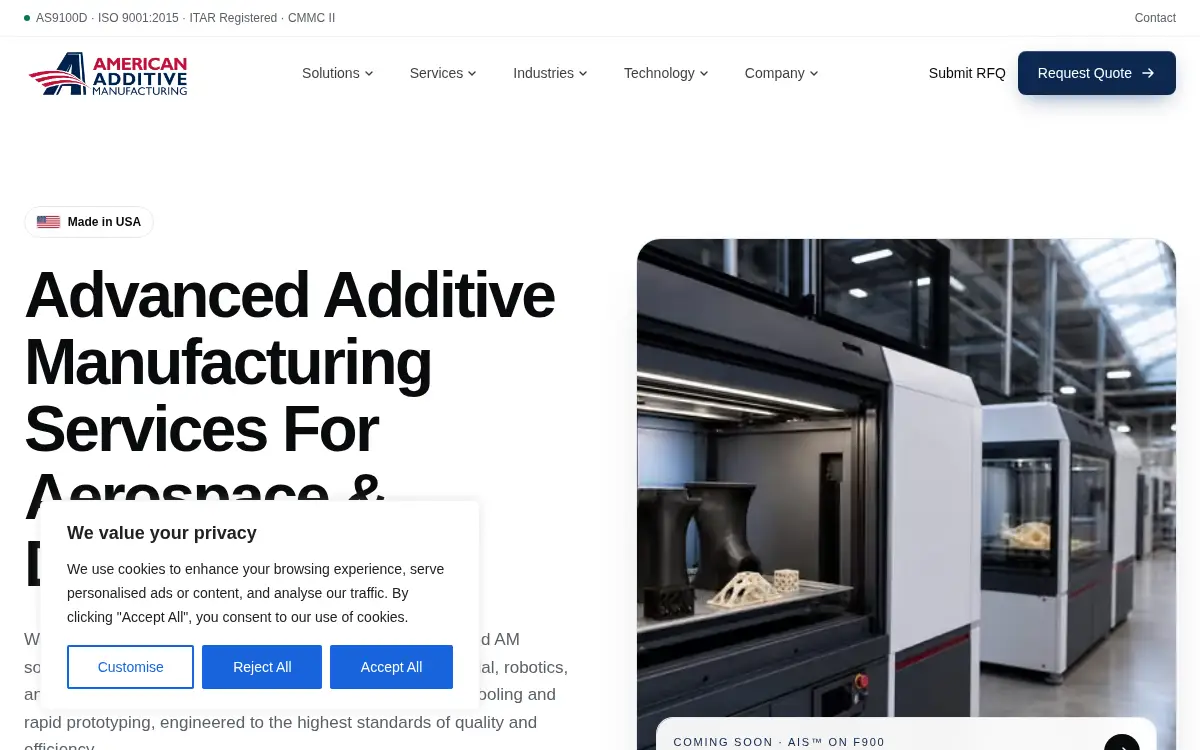 Homepage of American Additive Manufacturing LLC