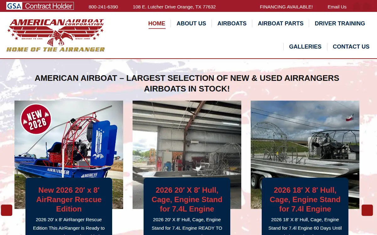 Homepage of American Airboat Corporation