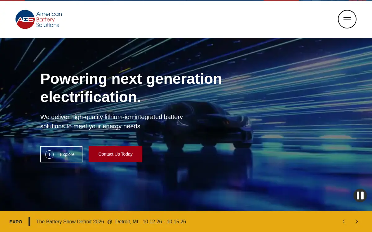 Homepage of American Battery Solutions, INC.