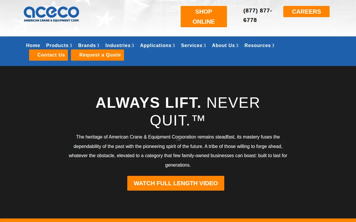 Homepage of American Crane & Equipment CORP