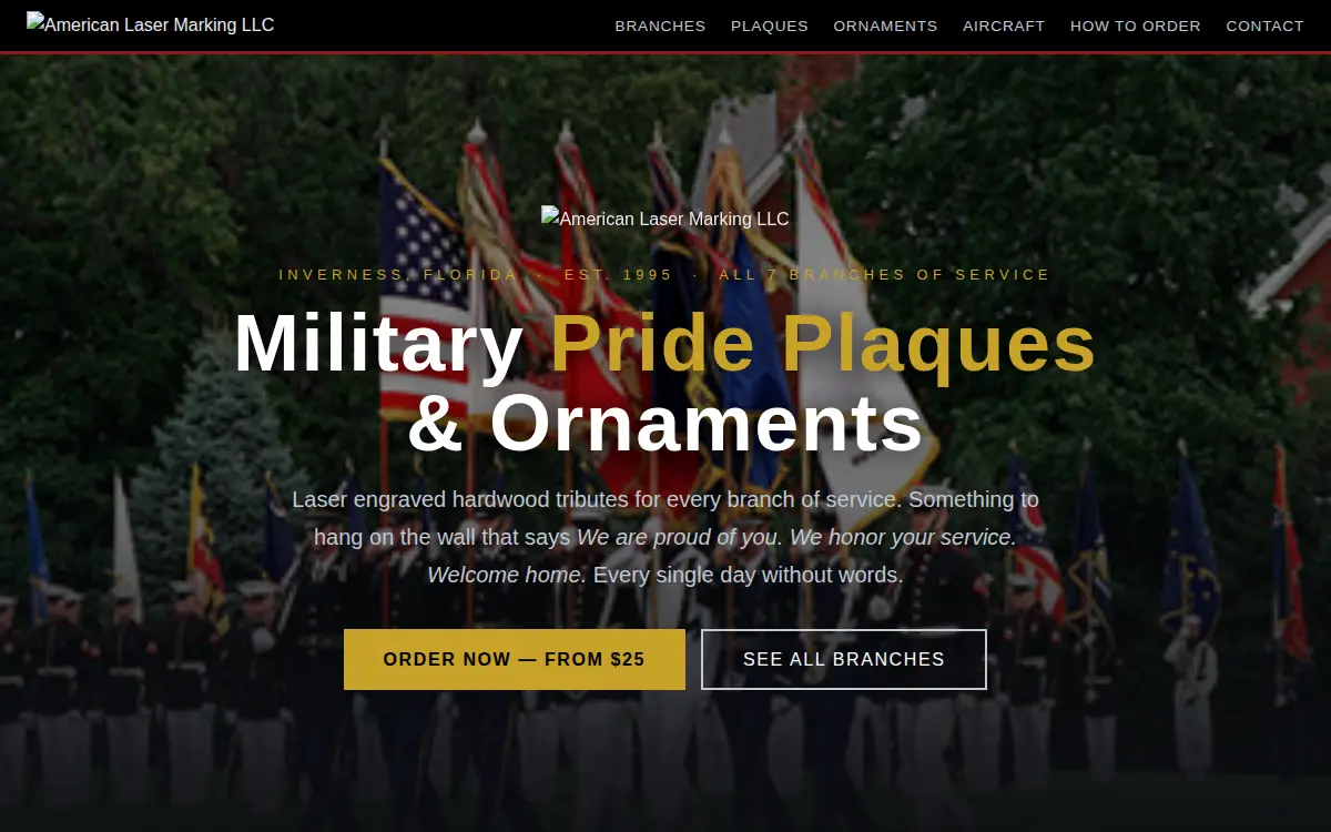 Homepage of American Laser Marking LLC.
