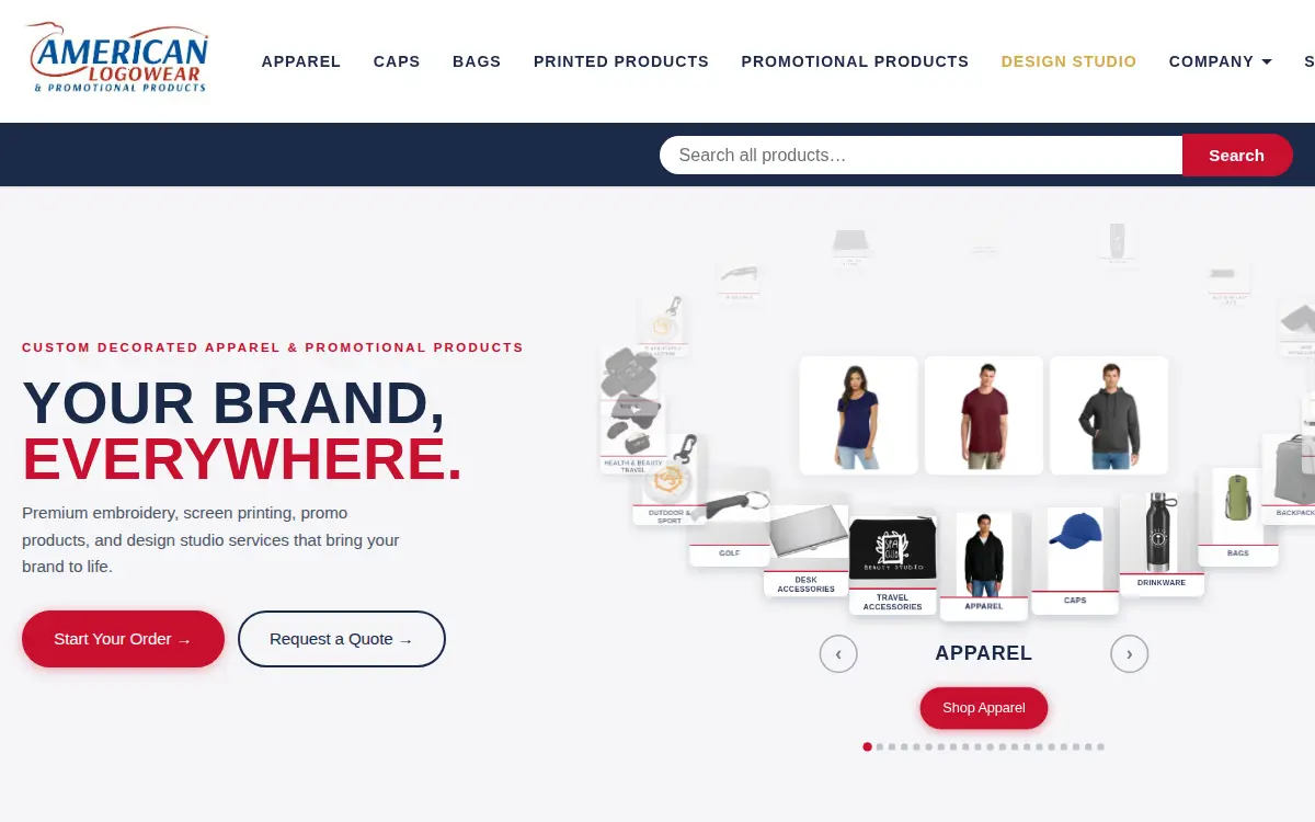 Homepage of American Logowear & Promotional Products, LLC