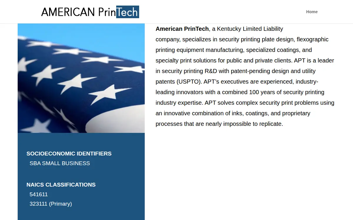 Homepage of American Printech, LLC