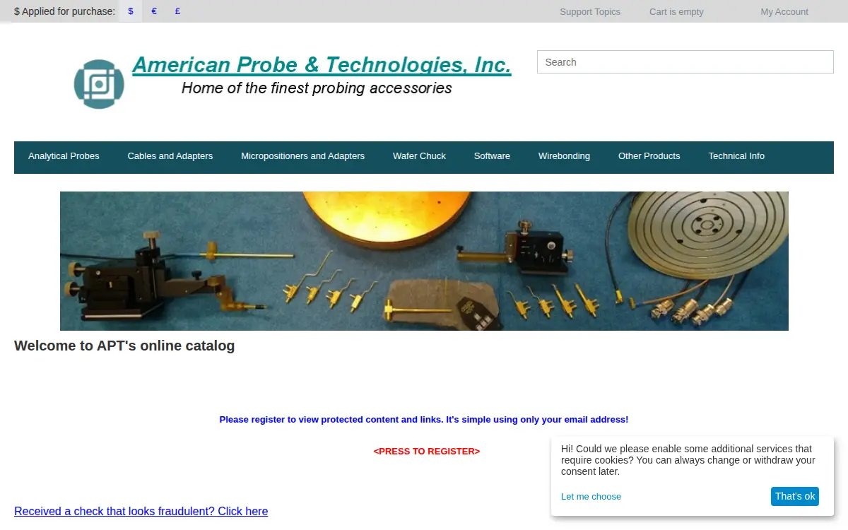 Homepage of American Probe & Technologies, INC.