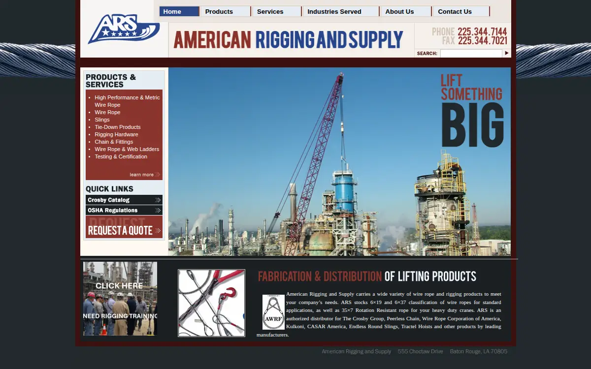 Homepage of American Rigging & Supply Company, L.l.c.