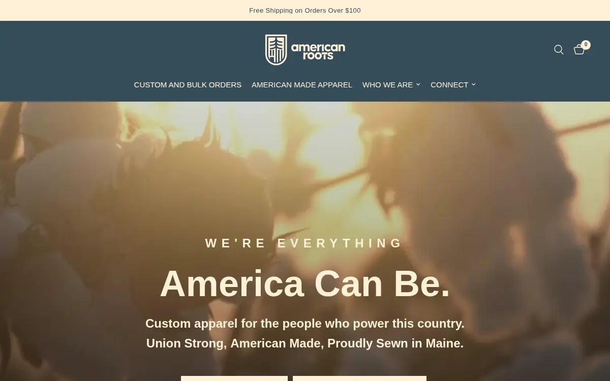 Homepage of American Roots Wear, INC