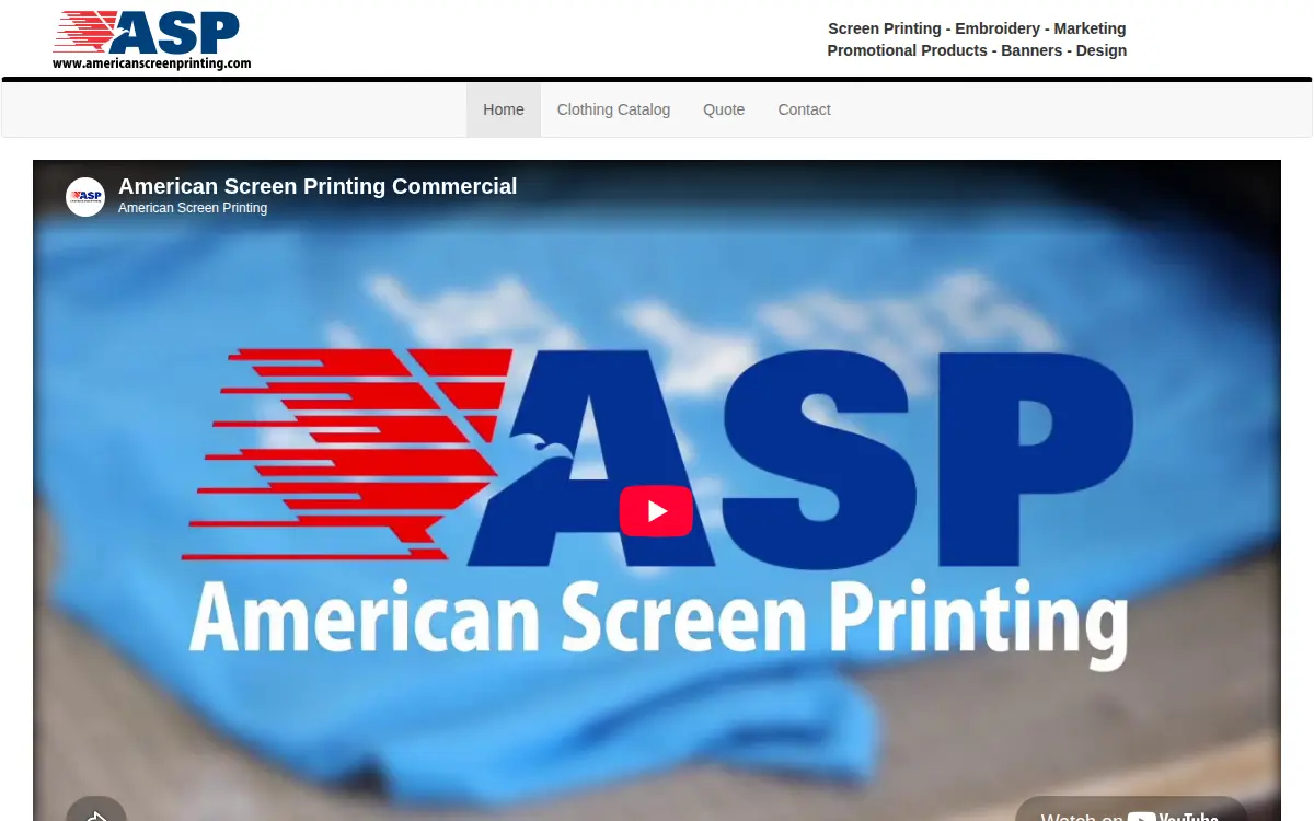 Homepage of American Screen Printing, LLC