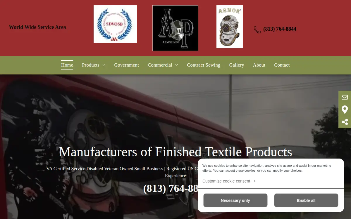 Homepage of Armor Products Manufacturing, INC.