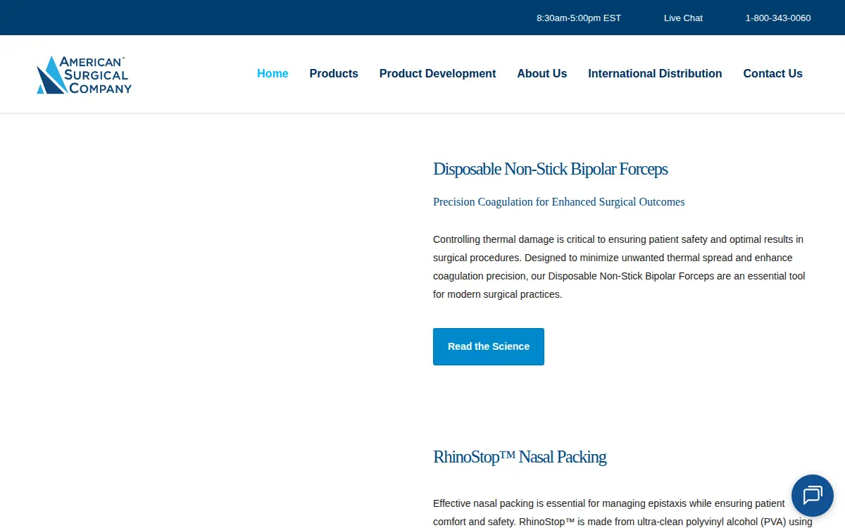 Homepage of American Surgical Company, LLC
